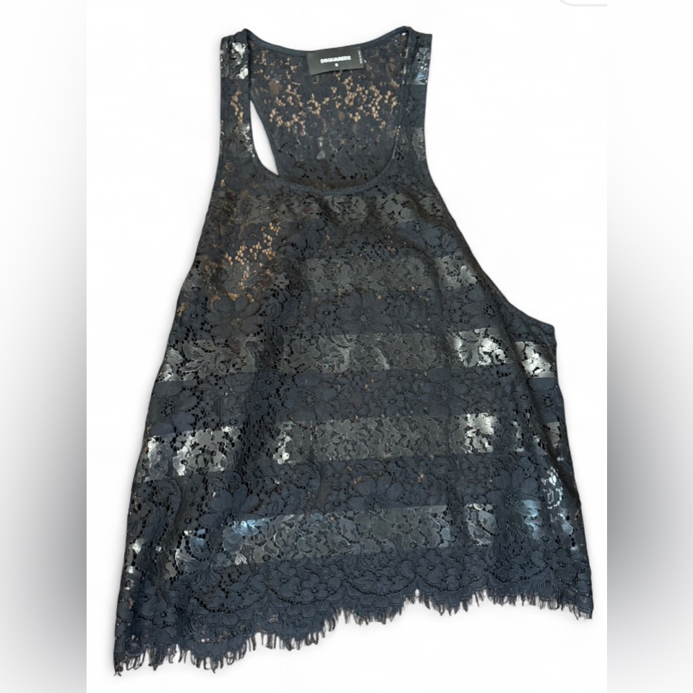 DSQUARED2 Black Lace Monogram Tank Top Men’s Size S Designer Sleeveless Shirt